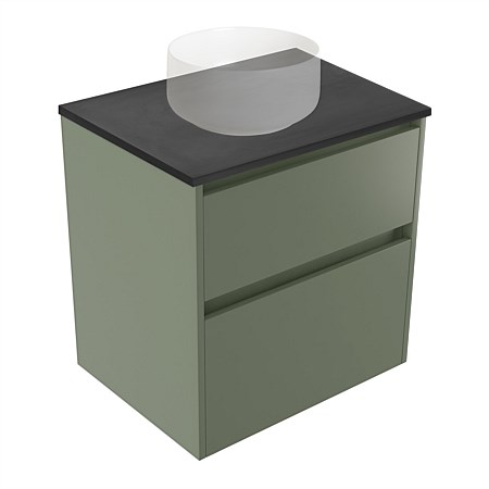 Elementi Sienna 600mm Graphite Concrete Top 2 Drawer Wall-Hung Vanity Green Slate