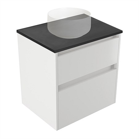 Elementi Sienna 600mm Graphite Concrete Top 2 Drawer Wall-Hung Vanity White Gloss