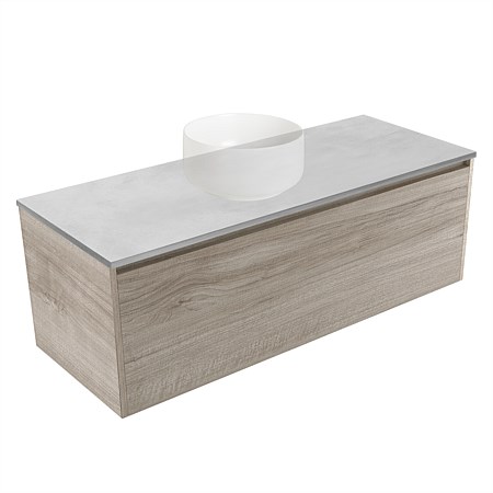 Elementi Sienna 1200mm Grey Concrete Top 2 Drawer Wall-Hung Vanity Ashen Walnut Timberland