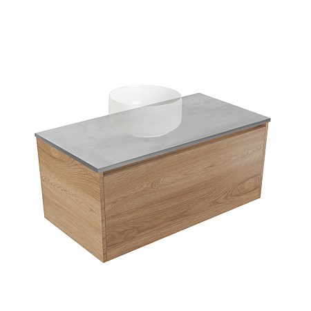 Elementi Sienna 900mm Grey Concrete Top 2 Drawer Wall-Hung Vanity Southern Oak Timberland