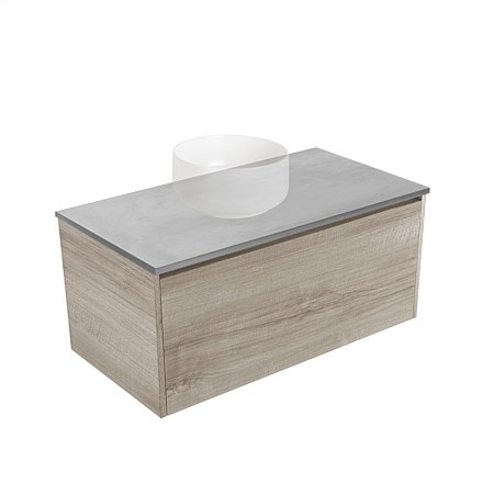 Elementi Sienna 900mm Grey Concrete Top 2 Drawer Wall-Hung Vanity Ashen Walnut Timberland