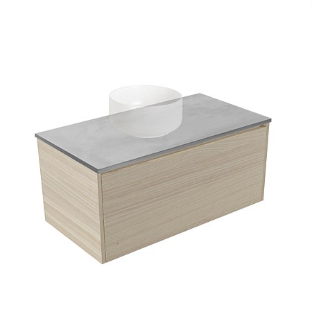 Elementi Sienna 900mm Grey Concrete Top 2 Drawer Wall-Hung Vanity Seasoned Oak