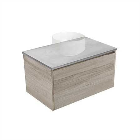 Elementi Sienna 750mm Grey Concrete Top 2 Drawer Wall-Hung Vanity Ashen Walnut Timberland
