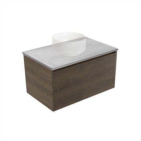 Elementi Sienna 750mm Grey Concrete Top 2 Drawer Wall-Hung Vanity Smokey Oak Timberland