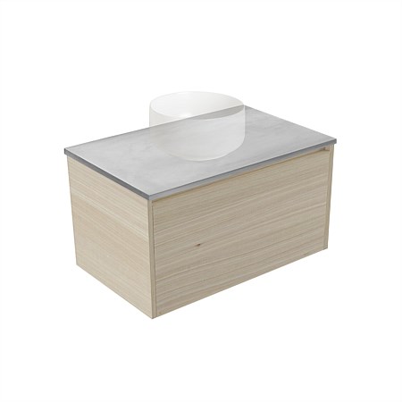 Elementi Sienna 750mm Grey Concrete Top 2 Drawer Wall-Hung Vanity Seasoned Oak