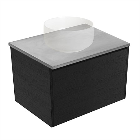 Elementi Sienna 600mm Grey Concrete Top 2 Drawer Wall-Hung Vanity Black Timberland