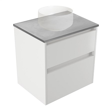Elementi Sienna 600mm Grey Concrete Top 2 Drawer Wall-Hung Vanity White Gloss