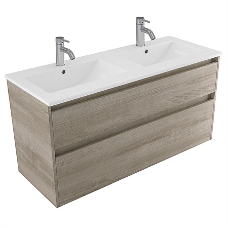 Elementi Sienna 1200mm 2 Drawer Vitreous China Wall-Hung Vanity Ashen Walnut Timberland