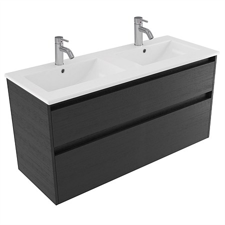 Elementi Sienna 1200mm 2 Drawer Vitreous China Wall-Hung Vanity Black Timberland