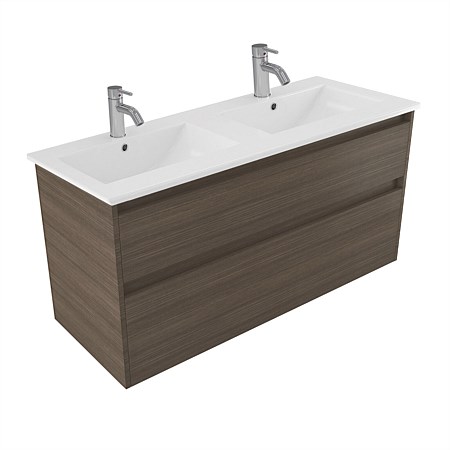 Elementi Sienna 1200mm 2 Drawer Vitreous China Wall-Hung Vanity Charred Oak