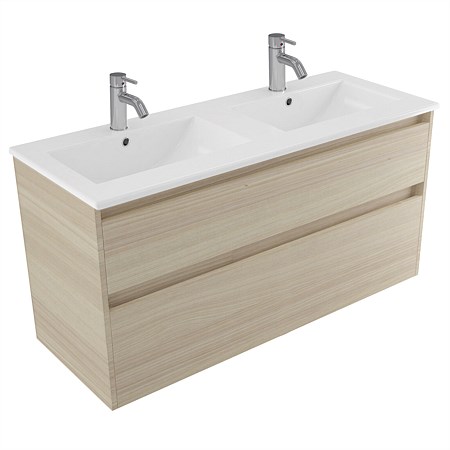 Elementi Sienna 1200mm 2 Drawer Vitreous China Wall-Hung Vanity Seasoned Oak