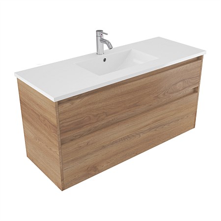 Elementi Sienna 1200mm 2 Drawer Vitreous China Wall-Hung Vanity Southern Oak Timberland