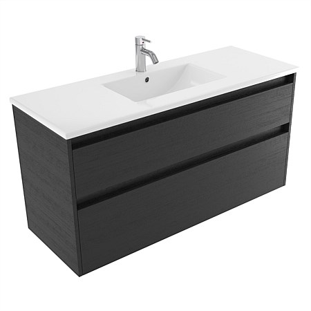 Elementi Sienna 1200mm 2 Drawer Vitreous China Wall-Hung Vanity Black Timberland