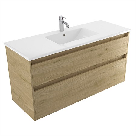 Elementi Sienna 1200mm 2 Drawer Vitreous China Wall-Hung Vanity French Oak Velvet