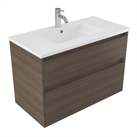 Elementi Sienna 900mm 2 Drawer Vitreous China Wall-Hung Vanity Charred Oak