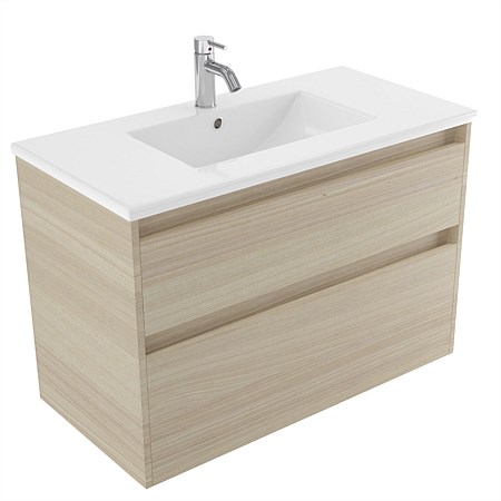 Elementi Sienna 900mm 2 Drawer Vitreous China Wall-Hung Vanity Seasoned Oak