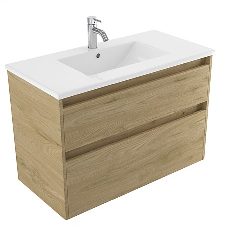 Elementi Sienna 900mm 2 Drawer Vitreous China Wall-Hung Vanity French Oak Velvet