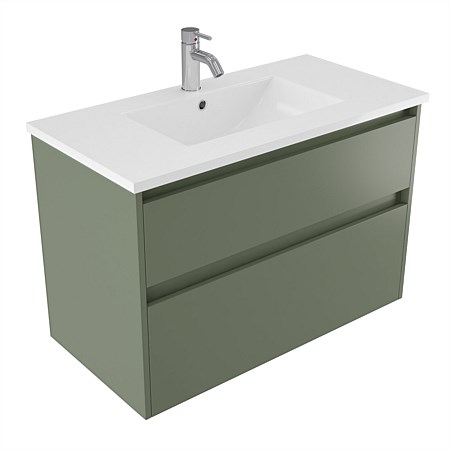 Elementi Sienna 900mm 2 Drawer Vitreous China Wall-Hung Vanity Green Slate