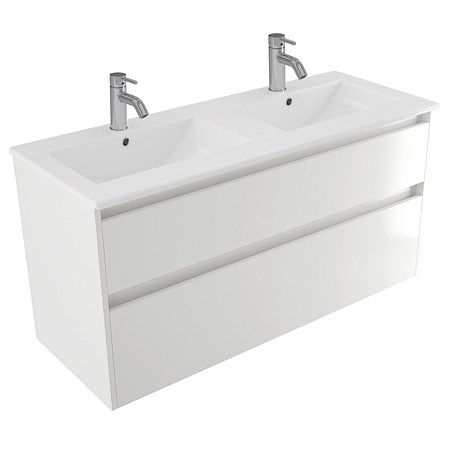 Elementi Sienna 1200mm 2 Drawer Vitreous China Wall-Hung Vanity White Gloss