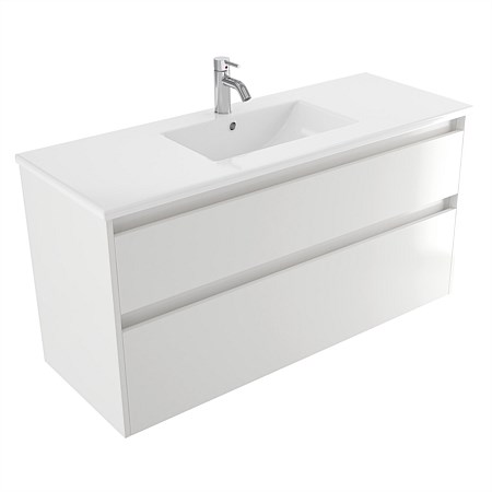 Elementi Sienna 1200mm 2 Drawer Vitreous China Wall-Hung Vanity White Gloss