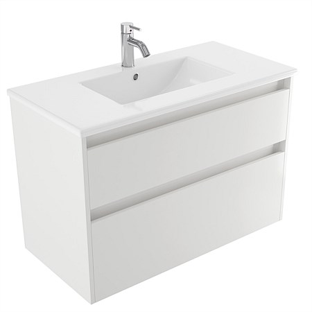 Elementi Sienna 900mm 2 Drawer Vitreous China Wall-Hung Vanity White Gloss