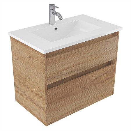 Elementi Sienna 750mm 2 Drawer Vitreous China Wall-Hung Vanity Southern Oak Timberland