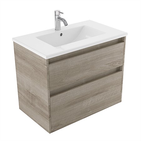 Elementi Sienna 750mm 2 Drawer Vitreous China Wall-Hung Vanity Ashen Walnut Timberland