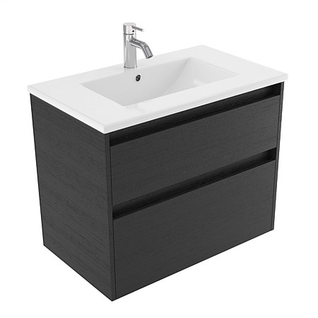 Elementi Sienna 750mm 2 Drawer Vitreous China Wall-Hung Vanity Black Timberland