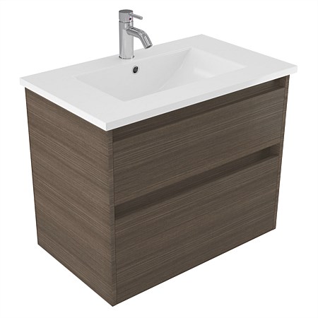 Elementi Sienna 750mm 2 Drawer Vitreous China Wall-Hung Vanity Charred Oak