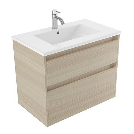 Elementi Sienna 750mm 2 Drawer Vitreous China Wall-Hung Vanity Seasoned Oak