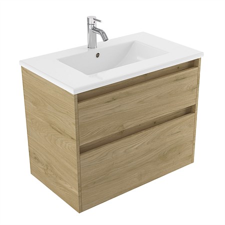 Elementi Sienna 750mm 2 Drawer Vitreous China Wall-Hung Vanity French Oak Velvet