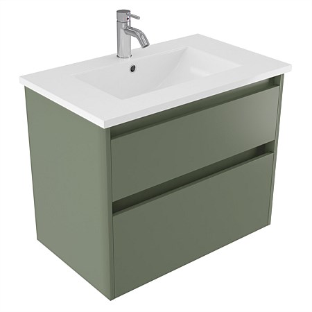 Elementi Sienna 750mm 2 Drawer Vitreous China Wall-Hung Vanity Green Slate