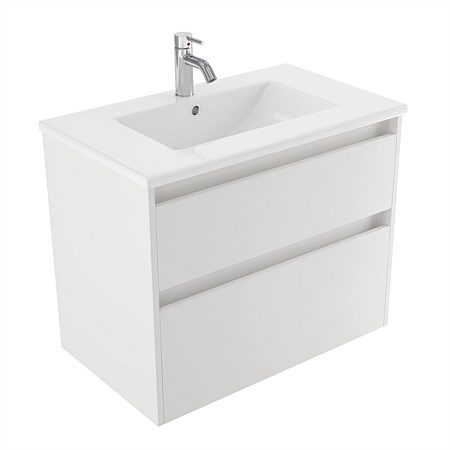Elementi Sienna 750mm 2 Drawer Vitreous China Wall-Hung Vanity White Gloss