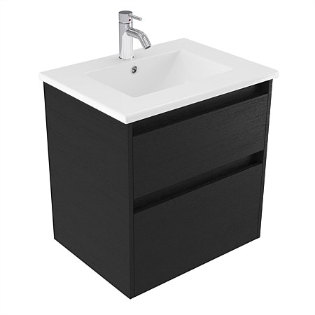 Elementi Sienna 600mm 2 Drawer Vitreous China Wall-Hung Vanity Black Timberland
