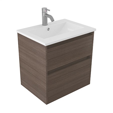 Elementi Sienna 600mm 2 Drawer Vitreous China Wall-Hung Vanity Charred Oak