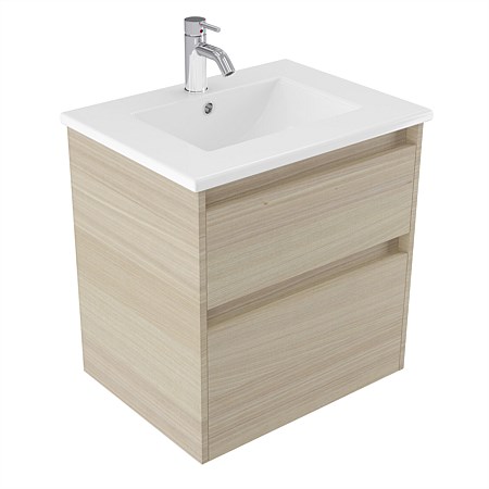 Elementi Sienna 600mm 2 Drawer Vitreous China Wall-Hung Vanity Seasoned Oak