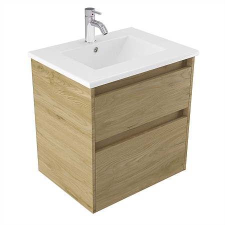 Elementi Sienna 600mm 2 Drawer Vitreous China Wall-Hung Vanity French Oak Velvet