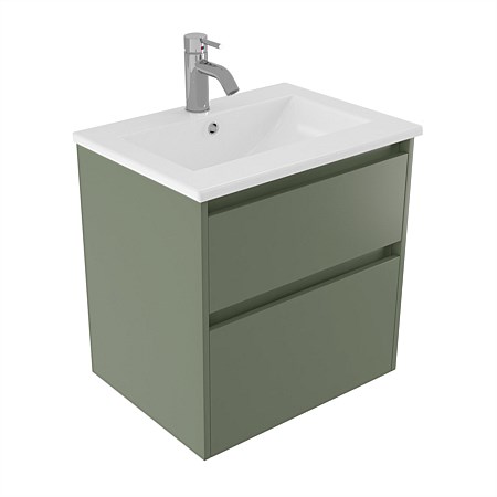 Elementi Sienna 600mm 2 Drawer Vitreous China Wall-Hung Vanity Green Slate