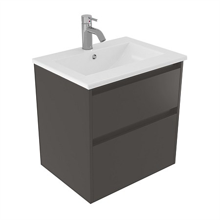 Elementi Sienna 600mm 2 Drawer Vitreous China Wall-Hung Vanity Bullet