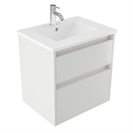 Elementi Sienna 600mm 2 Drawer Vitreous China Wall-Hung Vanity White Gloss