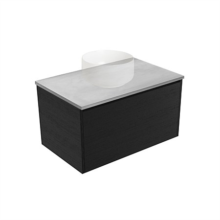 Elementi Sienna 750mm Grey Concrete Top 2 Drawer Wall-Hung Vanity Black Timberland