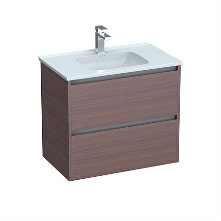 LeVivi Cibolo 750mm Double Drawer Wall-Hung Vanity Walnut